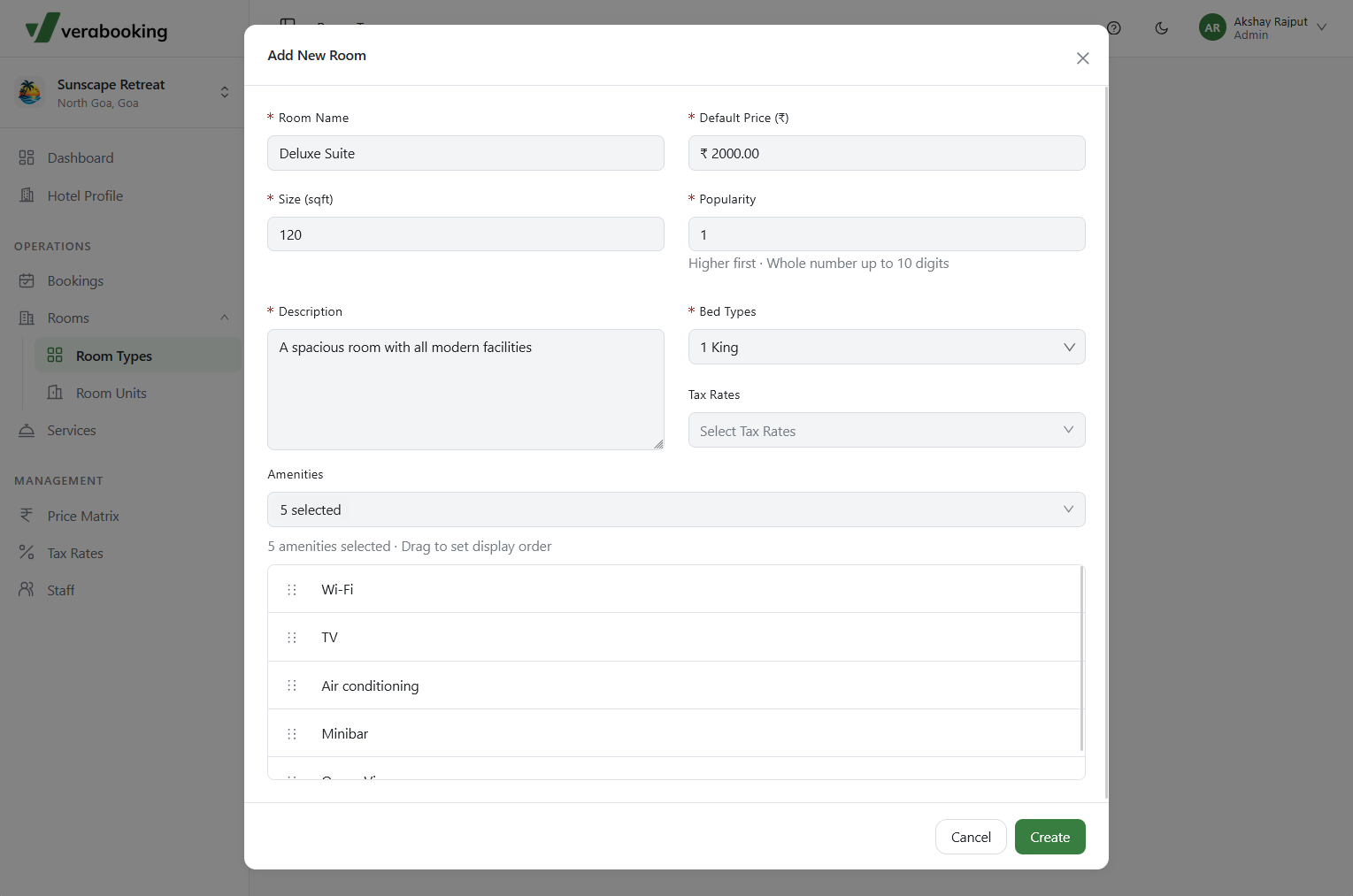 Add New Room modal