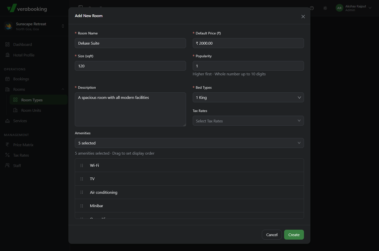 Add New Room modal