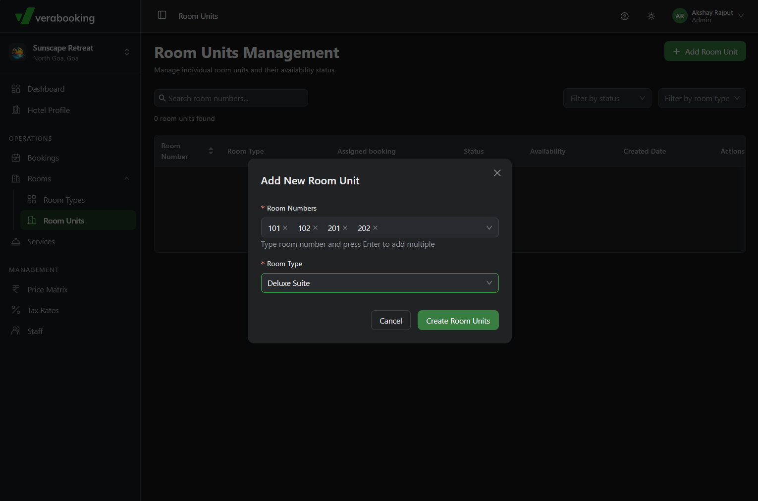 Add Room Unit control