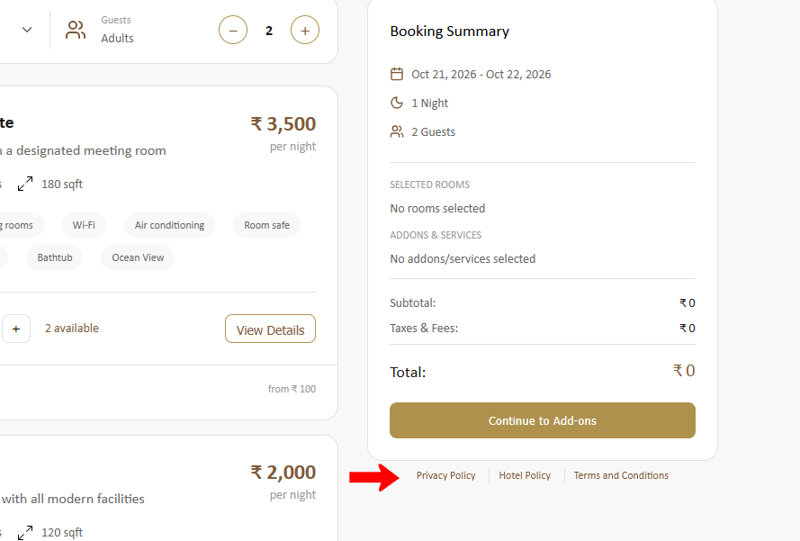 Booking Engine Policies list