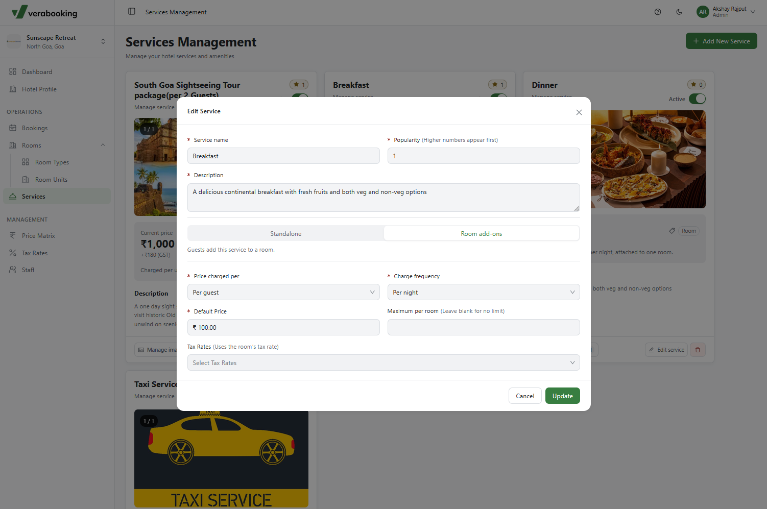 Add on Service example - breakfast