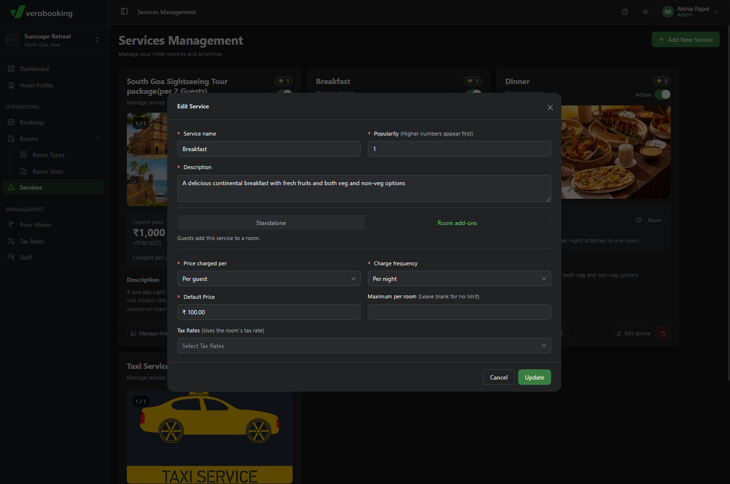 Add on Service example - breakfast