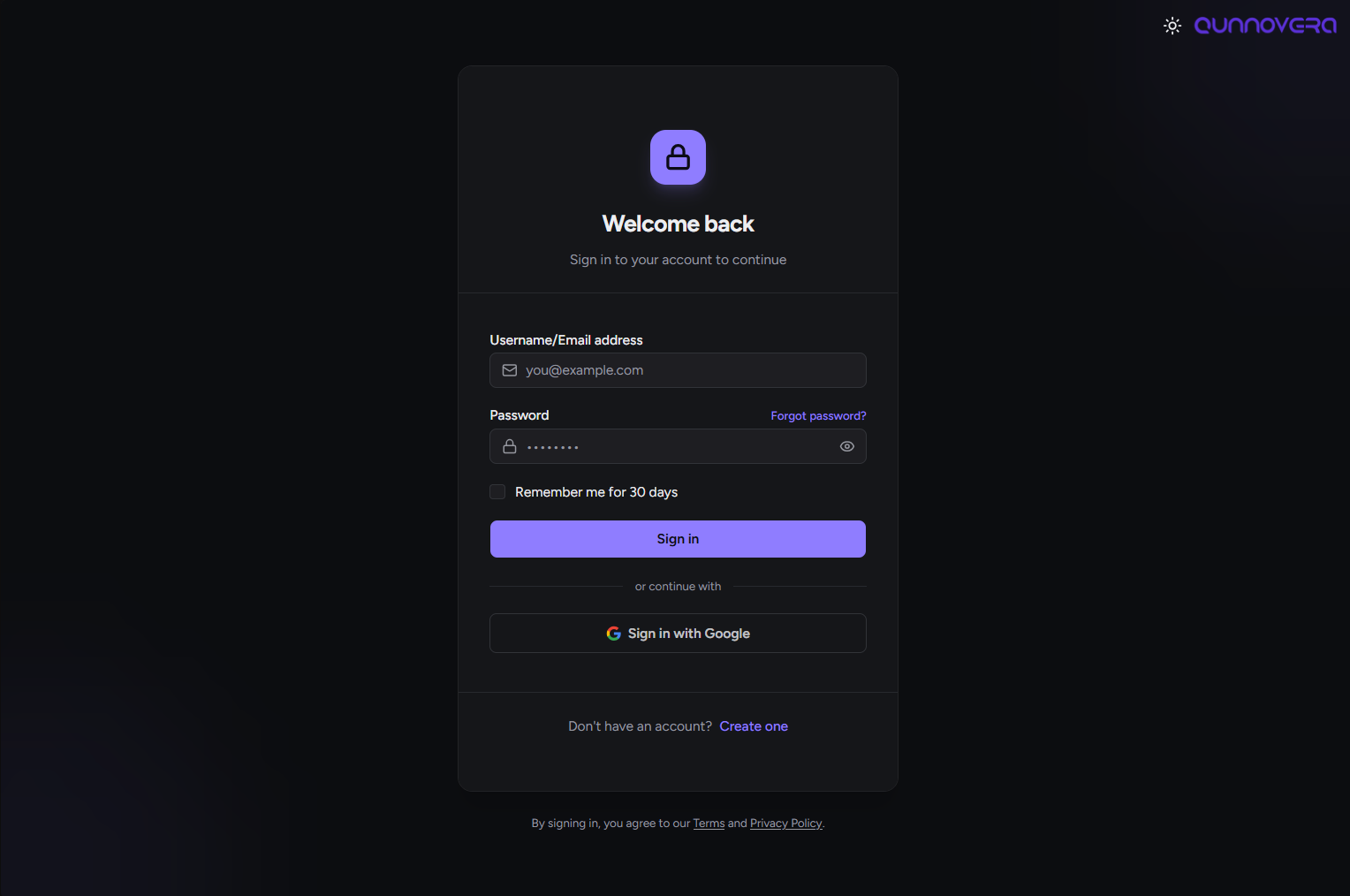 Qunnovera login form