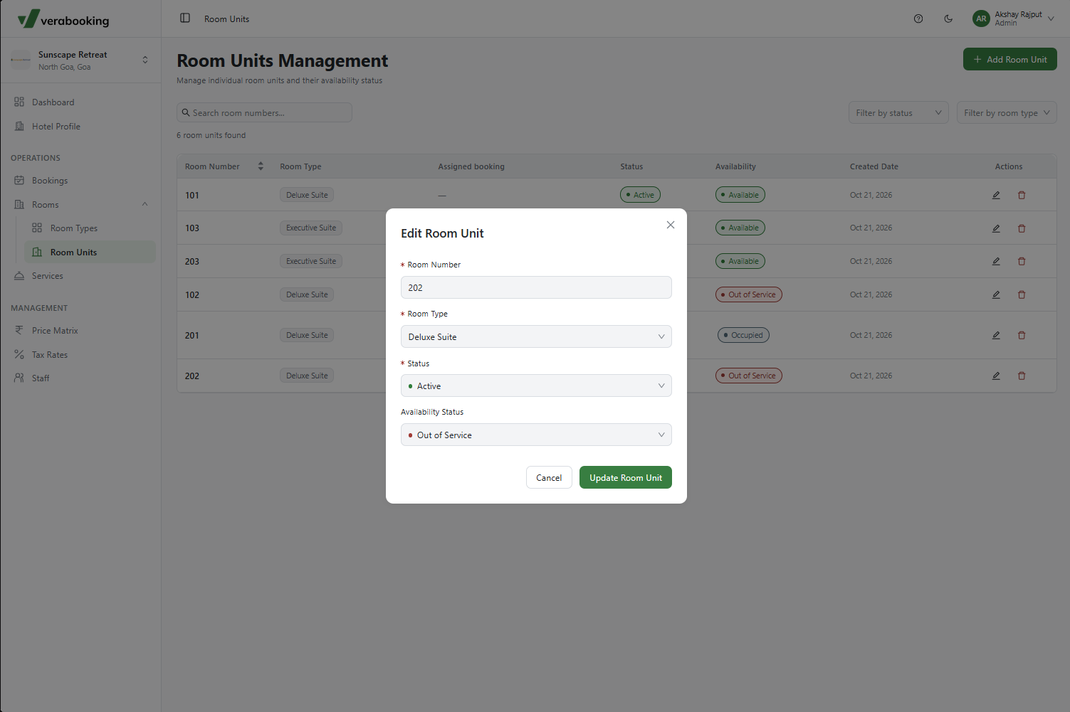 Room unit availability after checkout