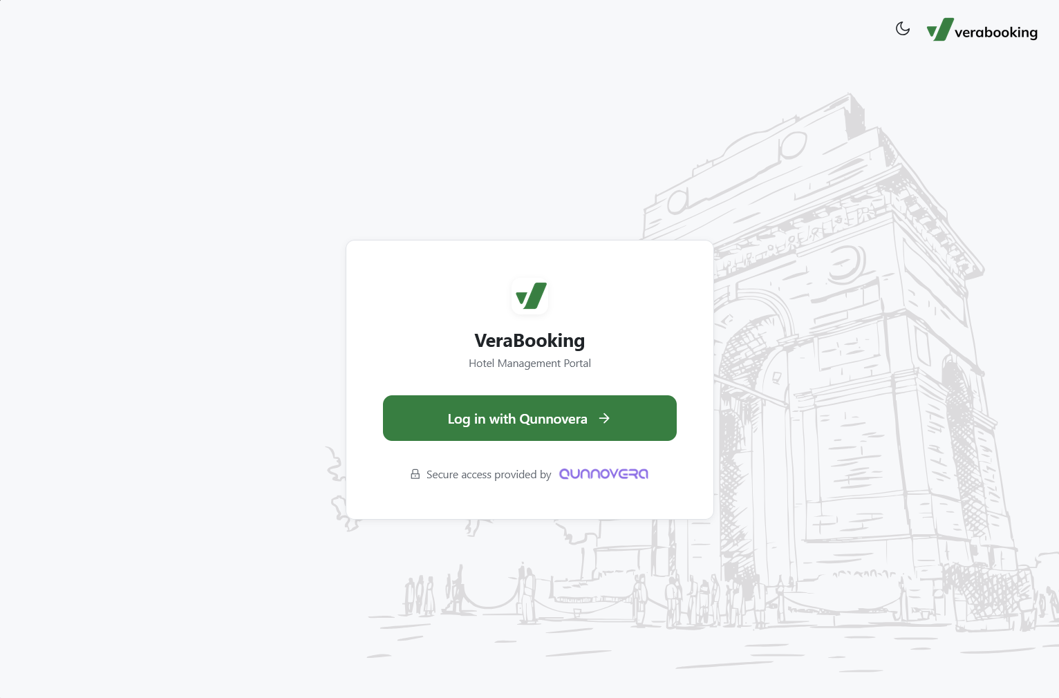 Verabooking login page with Log in with Qunnovera